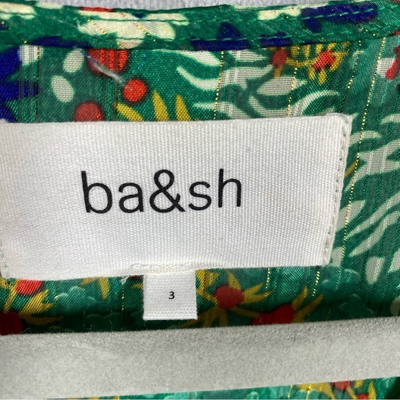 ba&sh Happy Dress Tiered Ruffle Shimmer Metallic High Low Midi Sz 3 Large Green - Picture 9 of 11